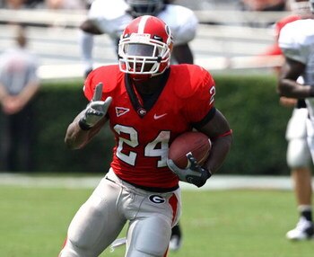 ATHENS - AUGUST 30:  Running back Knowshon Moreno #24 of the Georgia Bulldogs ran for 59 yards and 3 touchdowns during the game against the Georgia Southern Eagles at Sanford Stadium on August 30, 2008 in Athens, Georgia.  (Photo by Mike Zarrilli/Getty Im