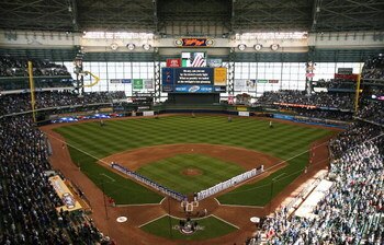 MILWAUKEE - APRIL 10: A general view of Miller Park during Opening Day ceremonies before a game between the Milwaukee Brewers and the Chicago Cubs on April 10, 2009 in Milwaukee, Wisconsin. (Photo by Jonathan Daniel/Getty Images)