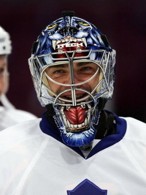 NEW YORK - OCTOBER 17: Goaltender Curtis Joseph #31 of the Toronto Maple Leafs skates during warmups prior to his game against the New York Rangers on October 17, 2008 at Madison Square Garden in New York City. (Photo by Bruce Bennett/Getty Images)