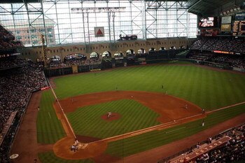 HOUSTON - JUNE 29:  General view of the Boston Red Sox and the Houston Astros during Interleague MLB action on June 29, 2008 at Minute Maid Park in Houston, Texas.  (Photo by Ronald Martinez/Getty Images)