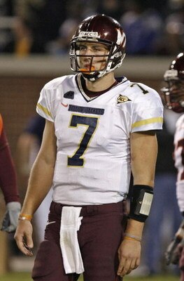 ATLANTA - NOVEMBER 1: Quarterback Sean Glennon #7 of the Virginia Tech Hokies wears a makeshift team jersey supplied by the Georgia Tech Yellow Jackets jersey during a game November 1, 2007 at Bobby Dodd Stadium at Historic Grant Field in Atlanta, Georgia