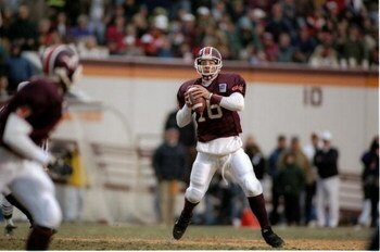 29 Nov 1996:  Quarterback Jim Druckenmiller of Virginia Tech University looks to pass the ball during the Hokies 26-9 win over Virginia University at Lane Stadium in Blackburg, Virginia. Mandatory Credit: Allsport  /Allsport