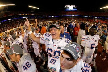 MIAMI - JANUARY 08:  The Florida Gators celebrate their 24-14 win against the Oklahoma Sooners during the FedEx BCS National Championship game at Dolphin Stadium on January 8, 2009 in Miami, Florida.  (Photo by Doug Benc/Getty Images)