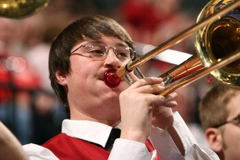 INDIANAPOLIS - MARCH 12:  A member of the Indiana Hoosiers band performs against the Penn State Nittany Lions during the first round of the Big Ten Men's Basketball Tournament at Conseco Fieldhouse on March 12, 2009 in Indianapolis, Indiana.  (Photo by Jo