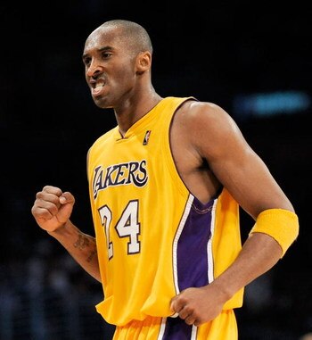 LOS ANGELES, CA - APRIL 09:  Kobe Bryant #24 of the Los Angeles Lakers reacts after defeating the the Denver Nuggets, 116-102, at Staples Center on April 9, 2009 in Los Angeles , California.  (Photo by Kevork Djansezian/Getty Images) NOTE TO USER: User ex
