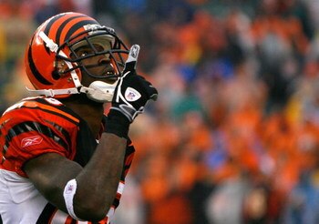 CINCINNATI - DECEMBER 09:  Receiver Chad Johnson #85 of the Cincinnati Bengals reacts after pulling in a reception against the St. Louis Rams during the second half at Paul Brown Stadium on December 9, 2007 in Cincinnati, Ohio.  Cincinnati defeated St. Lo