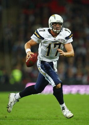 LONDON - OCTOBER 26:  Philip Rivers of the San Diego Chargers runs with the ball during the Bridgestone International Series NFL match between San Diego Chargers and New Orleans Saints at Wembley Stadium on October 26, 2008 in London, England.  (Photo by 