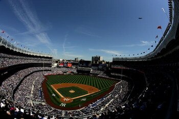 NEW YORK - APRIL 16:  A general view as the Cleveland Indians play the New York Yankees during opening day at the new Yankee Stadium on April 16, 2009 in the Bronx borough of New York City, New York. This is the first regular season MLB game being played 