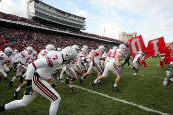 EVANSTON, IL - NOVEMBER 11:  The Ohio State Buckeyes take the field prior to the start of a game against the Northwestern Wildcats on November 11, 2006 at Ryan Field in Evanston, Illinois. Ohio State defeated Northwestern 54-10.  (Photo by Jonathan Daniel