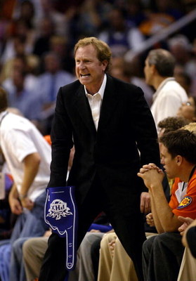 PHOENIX - MAY 18: Owner Robert Sarver of the Phoenix Suns reacts as his team plays the Dallas Mavericks in Game five of the Western Conference Semifinals during the 2005 NBA Playoffs at America West Arena on May 18, 2005 in Phoenix, Arizona. The Suns won