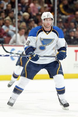 ANAHEIM, CA - DECEMBER 10:  David Backes #42 of the St. Louis Blues skates during the game against the Anaheim Ducks at the Honda Center on December 10, 2008 in Anaheim, California. (Photo by: Jeff Gross/Getty Images)