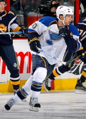 BUFFALO - NOVEMBER 12:  Andy McDonald #10 of the St.Louis Blues skates during their NHL game against the Buffalo Sabres at HSBC Arena on November 12, 2008 in Buffalo, New York. The Sabres defeated the Blues 4-3. (Photo By Dave Sandford/Getty Images)