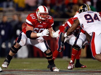 MOBILE, AL - JANUARY 24:  Eric Wood #60 of the South Team looks to the sideline for a play against the North Team during the Under Armour Senior Bowl on January 24, 2009 at Ladd-Peebles Stadium in Mobile, Alabama. The South defeated the North 35-18.  (Pho