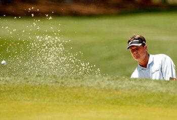 HILTON HEAD ISLAND, SC - APRIL 18:  Todd Hamilton hits a shot out of the sand on the 1st hole during the third round of the Verizon Heritage at Harbour Town Golf Links on April 18, 2009 in Hilton Head Island, South Carolina.  (Photo by Streeter Lecka/Gett