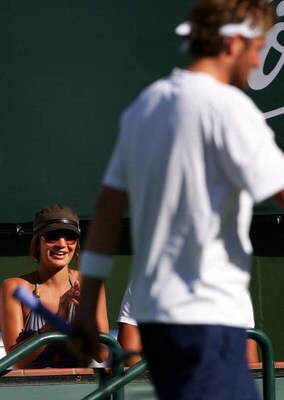 INDIAN WELLS, CA - MARCH 21:  Model Stacey Gardner cheers for her fiance Mardy Fish during his match against David Nalbandian of Argentina at the Pacific Life Open at the Indian Wells Tennis Garden March 21, 2008 in Indian Wells, California.  (Photo by Ha