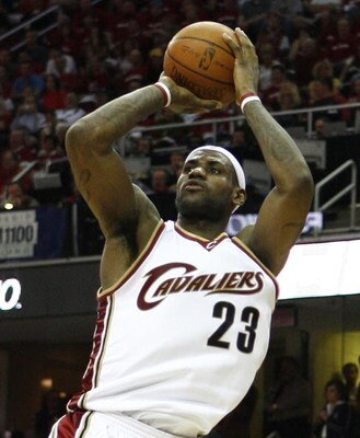 CLEVELAND - APRIL 18:  LeBron James #23 of the Cleveland Cavaliers shoots against the Detroit Pistons during Game One of the Eastern Conference Quarterfinals during the 2009 NBA Playoffs at Quicken Loans Arena on April 18, 2009 in Cleveland, Ohio. NOTE TO