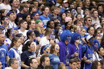 DURHAM, NC - FEBRUARY 04: Fans of the Duke Blue Devils watch the action during the game against the Florida State Seminoles on Febraury 4, 2007 at Cameron Indoor Stadium in Durham, North Carolina. (Photo by Streeter Lecka/Getty Images)