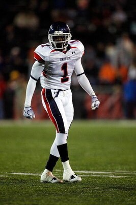 MOBILE, AL - JANUARY 24:  Darius Butler #1 of North Team looks on against the South Team during the Under Armour Senior Bowl on January 24, 2009 at Ladd-Peebles Stadium in Mobile, Alabama.  (Photo by Chris Graythen/Getty Images for Under Armour)