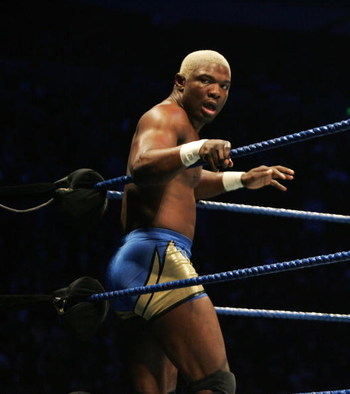 SYDNEY, AUSTRALIA - JUNE 15: Shelton Benjamin looks on from the corner during WWE Smackdown at Acer Arena on June 15, 2008 in Sydney, Australia. (Photo by Gaye Gerard/Getty Images)