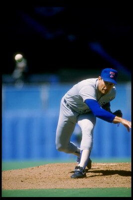 1989:  Pitcher Nolan Ryan of the Texas Rangers throws the ball. Mandatory Credit: Rick Stewart  /Allsport