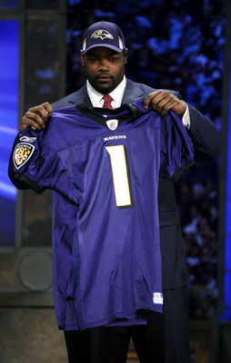 NEW YORK - APRIL 25: Baltimore Ravens #23 draft pick Michael Oher poses for a photograph at Radio City Music Hall for the 2009 NFL Draft on April 25, 2009 in New York City (Photo by Jeff Zelevansky/Getty Images)