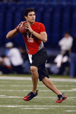 INDIANAPOLIS, IN - FEBRUARY 22:  Quarterback Mark Sanchez of USC passes the football during the NFL Scouting Combine presented by Under Armour at Lucas Oil Stadium on February 22, 2009 in Indianapolis, Indiana. (Photo by Scott Boehm/Getty Images)