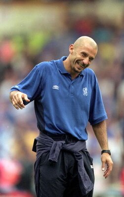 13 Aug 2000:  Gianluca Vialli the Chelsea manager enjoys himself during the One 2 One FA Charity Shield match against Manchester United at Wembley Stadium, London. Chelsea won the match 2-0. \ Mandatory Credit: Graham Chadwick /Allsport