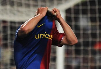 BARCELONA, SPAIN - APRIL 28:  Bojan Krkic of Barcelona reacts during the UEFA Champions League Semi Final First Leg match between Barcelona and Chelsea at the Nou Camp Stadium on April 28, 2009 in Barcelona, Spain.  (Photo by Jasper Juinen/Getty Images)