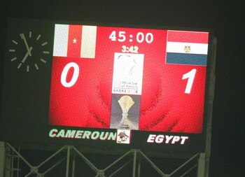 ACCRA, GHANA - FEBRUARY 10: The scoreboard shows Egypt's winning score after the AFCON Final between Egypt and Cameroon at the Ohene Djan stadium on February 10, 2008 in Accra, Ghana. (Lefty Shivambu/Gallo/Getty Images)