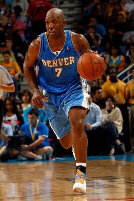 NEW ORLEANS - APRIL 27:  Chauncey Billups #7 of the Denver Nuggets drives the ball up the court against the New Orleans Hornets in Game Four of the Western Conference Quarterfinals during the 2009 NBA Playoffs at New Orleans Arena on April 27, 2009 in New