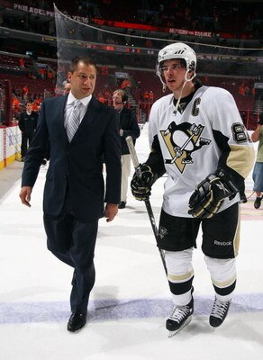 PHILADELPHIA - APRIL 25:  Sidney Crosby #87 of the Pittsburgh Penguins leaves the ice after defeating the Philadelphia Flyers during Game Six of the Eastern Conference Quarterfinal Round of the 2009 NHL Stanley Cup Playoffs  at the Wachovia Center on Apri