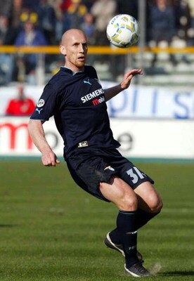 PARMA - MARCH 23:  Jaap Stam of Lazio in action during the Serie A match between Parma and Lazio, played at the Ennio Tardini Stadium, Parma, Italy on March 23, 2003.  (Photo by Grazia Neri/Getty Images)