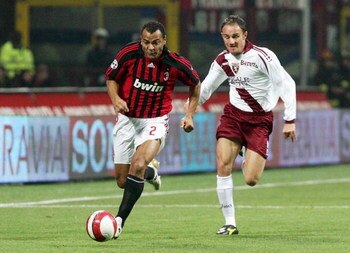 MILAN, ITALY - NOVEMBER 03: Cafu of Milan and Salvatore Lanna of Torino in action during the Serie A match between Milan and Torino on November 03, 2007 in Milan, Italy. (Photo by NewPress/Getty Images) 