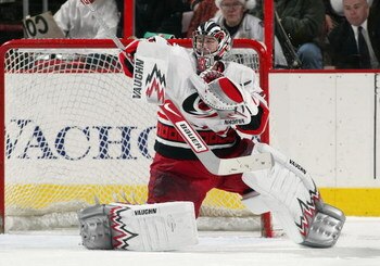 PHILADELPHIA - DECEMBER 19:  Cam Ward #30 of the Carolina Hurricanes makes a save against the Philadelphia Flyers at Wachovia Center on December 19, 2006 in Philadelphia, Pennsylvania. The Hurricanes won 2-1. (Photo by Len Redkoles/Getty Images)