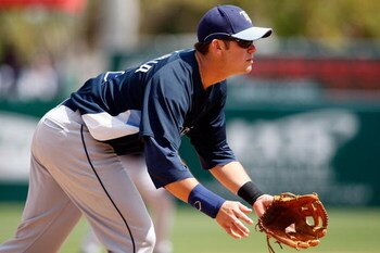 FORT MYERS, FL - MARCH 08:  Infielder Evan Longoria #3 of the Tampa Bay Rays gets into position against the Boston Red Sox during a Grapefruit League Spring Training Game at City of Palms Park on March 8, 2009 in Fort Myers, Florida.  (Photo by J. Meric/G