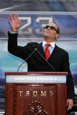 NEW YORK - MARCH 28:  Wrestler Shawn Michaels speaks at the press conference held by Battle of the Billionaires to announce details of Wrestlemania 23 at Trump Tower on March 28, 2007 in New York City.  (Photo by Bryan Bedder/Getty Images)