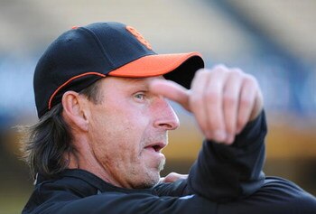 LOS ANGELES, CA - APRIL 16:  Randy Johnson #51 of the San Francisco Giants before the game against the Los Angeles Dodgers at Dodger Stadium on April 16, 2009 in Los Angeles, California.  (Photo by Harry How/Getty Images)