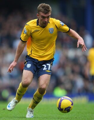 LIVERPOOL, UNITED KINGDOM - FEBRUARY 28:   James Morrison of West Bromwich Albion in action during the Barclays Premier League match between Everton and West Bromwich Albion at Goodison Park on February 28, 2009 in Liverpool , England.  (Photo by Mark Tho