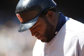 OAKLAND, CA - APRIL 15:  David Ortiz #34 of the Boston Red Sox looks on against the Oakland Athletics during a Major League Baseball game on April 15, 2009 at the Oakland Coliseum in Oakland, California.  (Photo by Jed Jacobsohn/Getty Images)