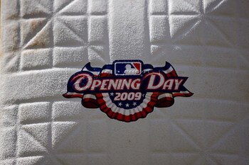 HOUSTON - APRIL 06:  The opening day logo is printed on the first base before the Opening Day game between the Chicago Cubs and the Houston Astros on April 6, 2009 at Minute Maid Park in Houston, Texas.  (Photo by Chris Graythen/Getty Images)