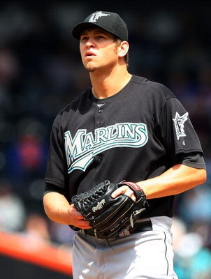 NEW YORK - APRIL 29:  Josh Johnson #55 of the Florida Marlins throws a pitch against the New York Mets on April 29, 2009 at Citi Field in the Flushing neighborhood of the Queens borough of New York City. The Marlins defeated the Mets 4-3.  (Photo by Jim M