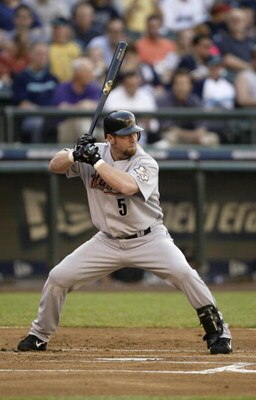 SEATTLE - JUNE 8:  Jeff Bagwell #5 of the Houston Astros bats against the Seattle Mariners on June 8, 2004 at Safeco Field in Seattle, Washington.  The Astros won 1-0.   (Photo by Otto Greule Jr/Getty Images)