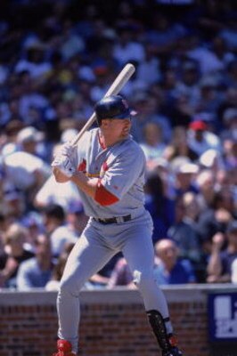 26 Jul 2001:  Mark McGwire #25 of the St. Louis Cardinals at bat during the game against the Chicago Cubs at Wrigley Field in Chicago, Illinois. The Cardinals defeated the Cubs 3-1.Mandatory Credit: Jonathan Daniel  /Allsport