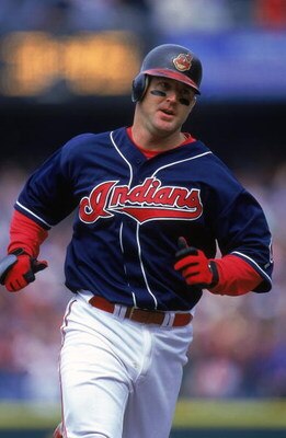 16 Apr 2000: Jim Thome #24 of the Cleveland Indians running during the game against the Texas Rangers at Jacobs Field in Cleveland, Ohio. The Indians defeated the Rangers 2-1. Mandatory Credit: Harry How  /Allsport