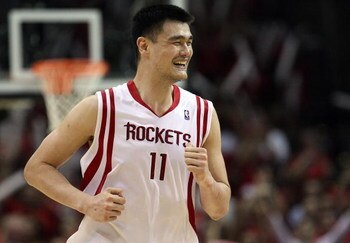 HOUSTON - APRIL 30:  Center Yao Ming #11 of the Houston Rockets reacts during play against the Portland Trail Blazers in Game Six of the Western Conference Quarterfinals during the 2009 NBA Playoffs at Toyota Center on April 30, 2009 in Houston, Texas. NO