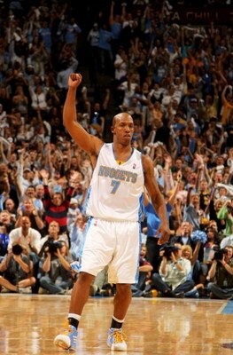 DENVER - MAY 05:  Chauncey Billups #7 of the Denver Nuggets reacts after scroing against the Dallas Mavericks in the fourth quarter in Game Two of the Western Conference Semifinals during the 2009 NBA Playoffs at Pepsi Center on May 5, 2009 in Denver, Col