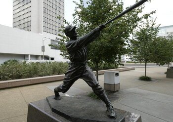 ST LOUIS - JULY 18:  Statue of Rogers Hornsby of the St. Louis Cardinals is outside of Busch Stadium on July 18, 2004 in St. Louis, Missouri. (Photo by Dilip Vishwanat/Getty Images)  