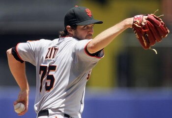 NEW YORK - JULY 10: Barry Zito #75 of the San Francisco Giants pitches against the New York Mets on July 10, 2008 at Shea Stadium in the Flushing neighborhood of the Queens borough of New York City. The Mets defeated the Giants 7-3. (Photo by Jim McIsaac/