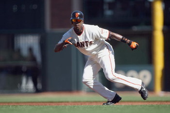 SAN FRANCISCO - JULY 3: Fred Lewis #14 of the San Francisco Giants leads off base against the Chicago Cubs during a Major League Baseball game on July 3, 2008 at AT&T Park in San Francisco, California. (Photo by: Jed Jacobsohn/Getty Images)