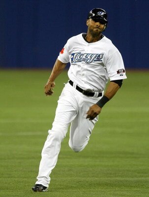 TORONTO - APRIL 6:  Alex Rios #15 of the Toronto Blue Jays runs the bases against the Detroit Tigers during their MLB game at the Rogers Centre April 6, 2009 in Toronto, Ontario.(Photo By Dave Sandford/Getty Images)